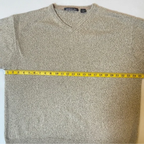 Men’s XL Textured Cotton Sweater Neutral Beige V-Neck Knit Pullover - Picture 7 of 9